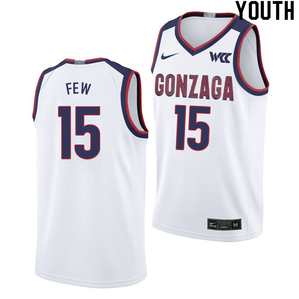 Youth #15 Joe Few Gonzaga Bulldogs College Basketball Jerseys Sale-White - Click Image to Close